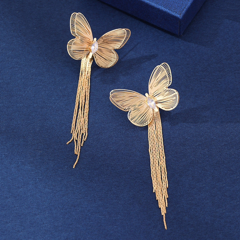 Wholesale  Metal Butterfly Tassel Earrings