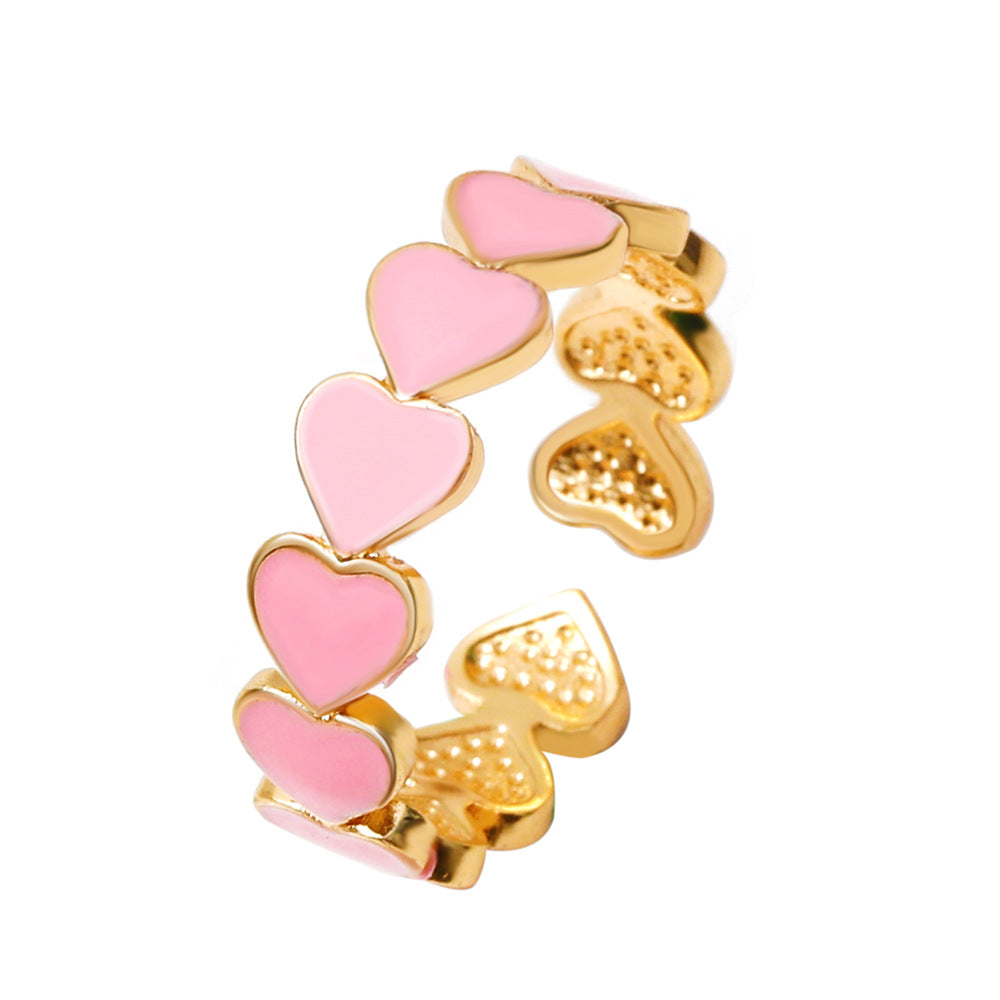Wholesale pink love  sweet open heart-shaped ring