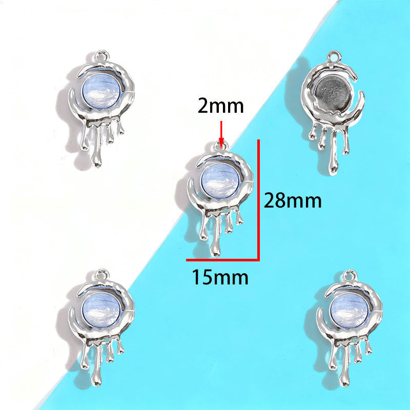 Wholesale Electroplated Zinc Alloy Blue Star Moon Resin Inlay Pendant Charms For DIY Jewelry Making Bag Charm Keychain Everyday Wear