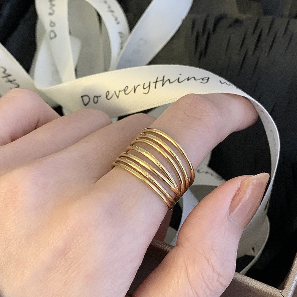 Wholesale wide hollow titanium steel 18K gold plated adjustable ring