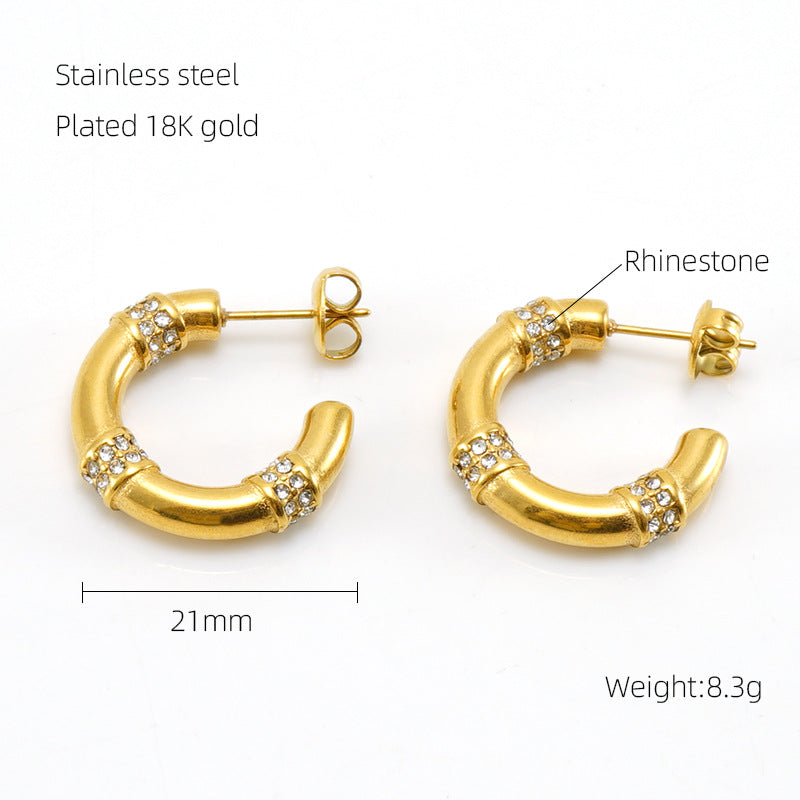 Wholesale  18K Titanium steel diamond bamboo earrings
