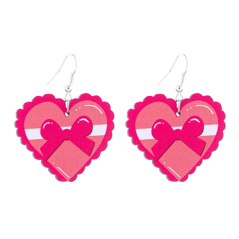 Wholesale  wooden Valentine's Day earrings  lips pink love xoxo letter earrings