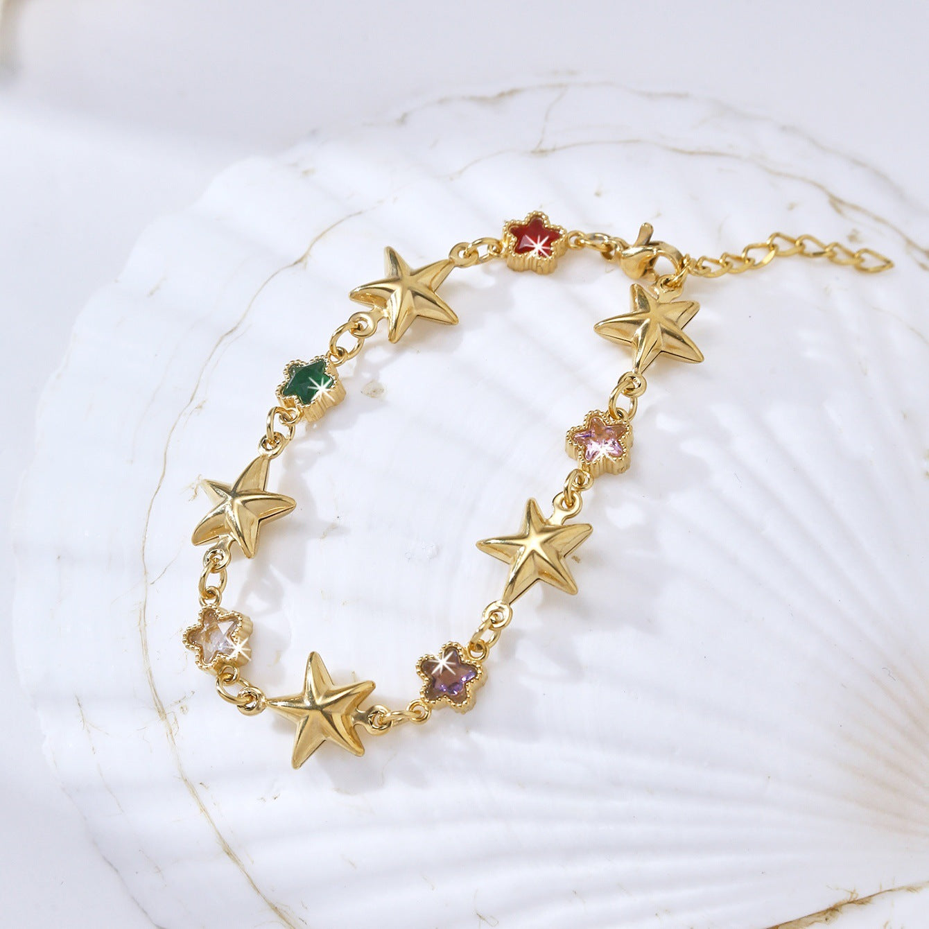 Wholesale Gold Plated Titanium Steel Bracelet Colorful Heart Star Charm Unisex Casual Everyday Wear Anniversary Gift Boutique Resale