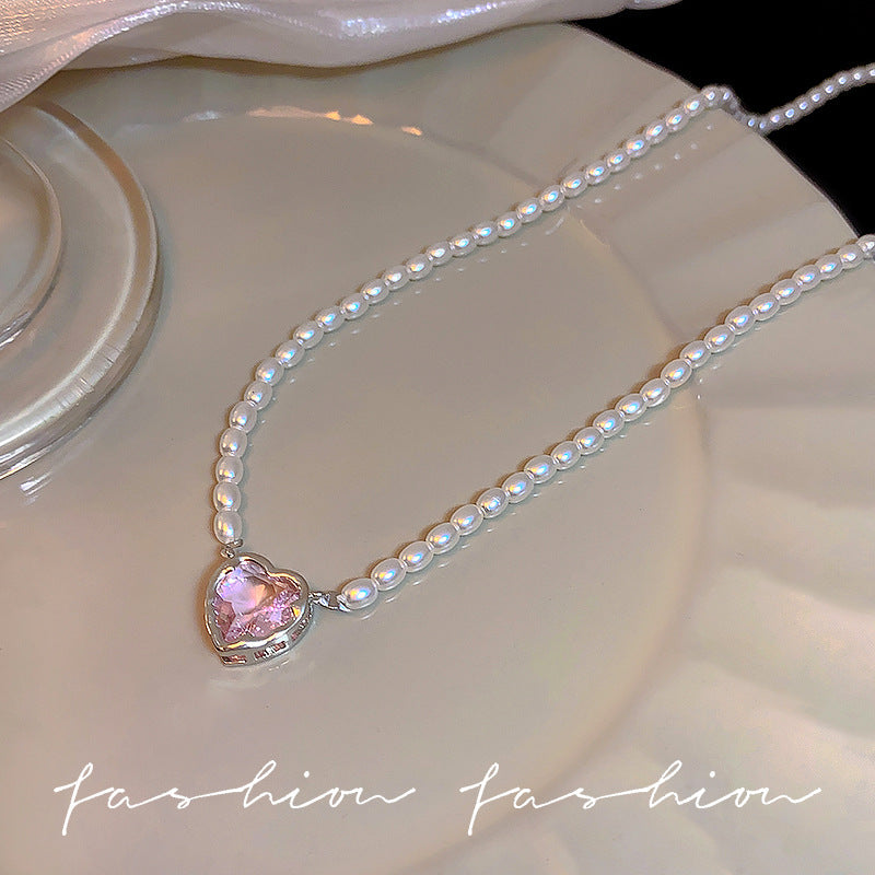 Wholesale Light Luxury Titanium Steel   Colorful Zircon Heart Necklace