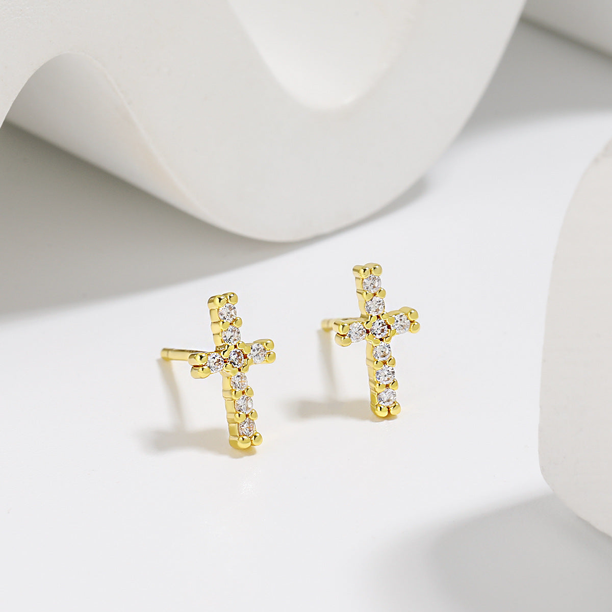 Wholesale S925 earrings ear bone full diamond zircon cross earrings