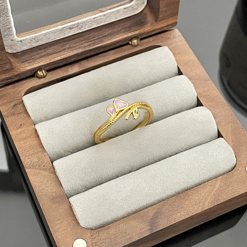 Wholesale Retro  Flower Leaf Dropping Glaze Fashion Opening Ring