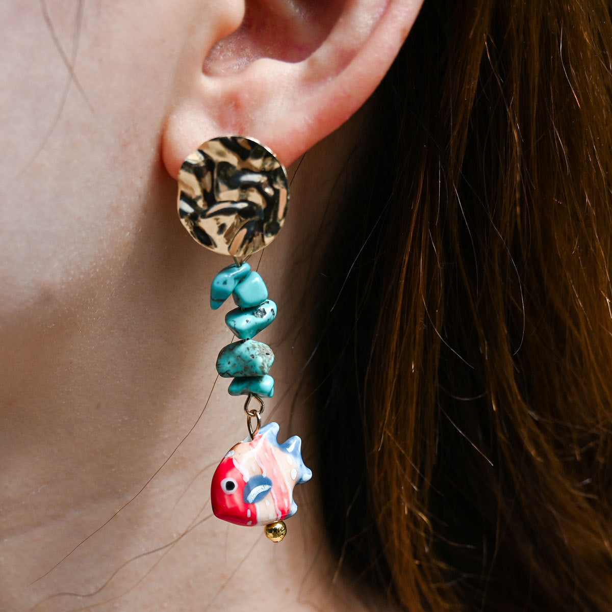 Wholesale  Natural Stone Starfish Conch Clownfish Earrings