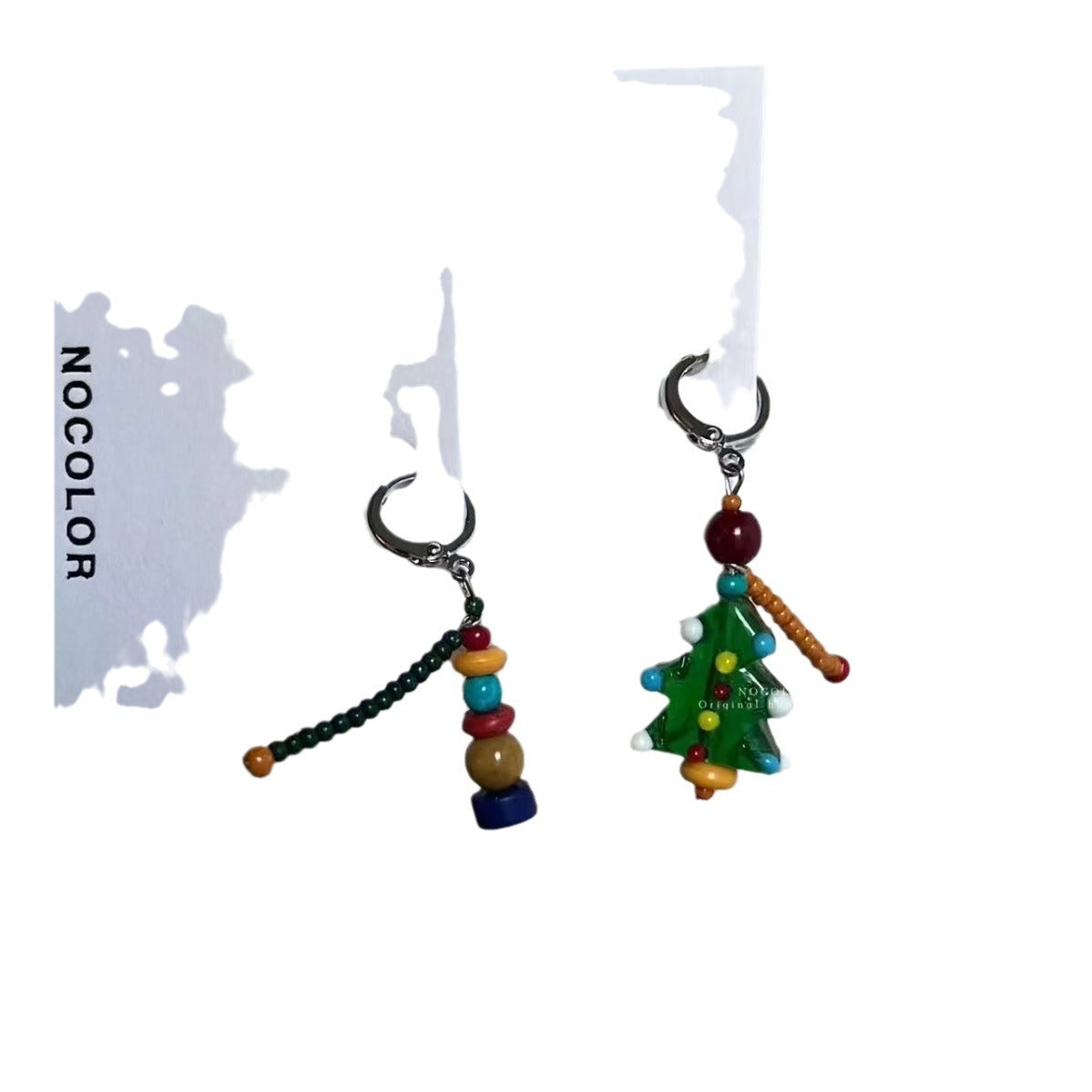 Wholesale  Asymmetric Beaded Christmas Tree Ear Buckle Earrings