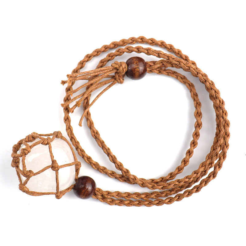 Wholesale Natural Stone Crystal Raw Stone Mesh Handwoven Necklace ACC-NE-HanX001