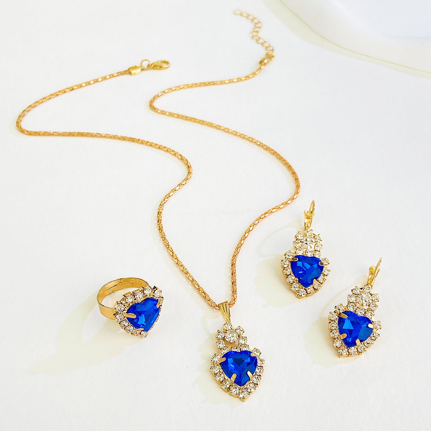 Wholesale Colorful rhinestone necklace earrings and ring set