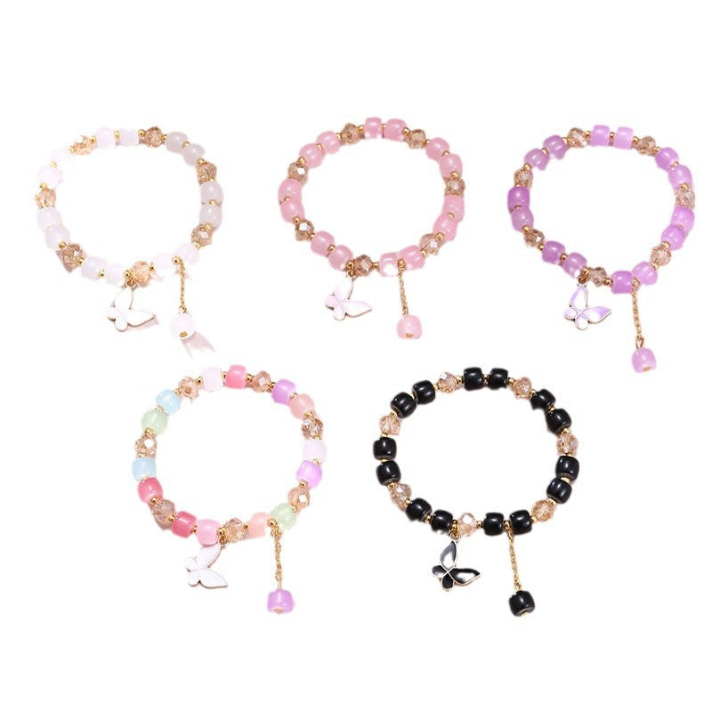 Wholesale  butterfly pendant crystal beaded multicolor bracelet