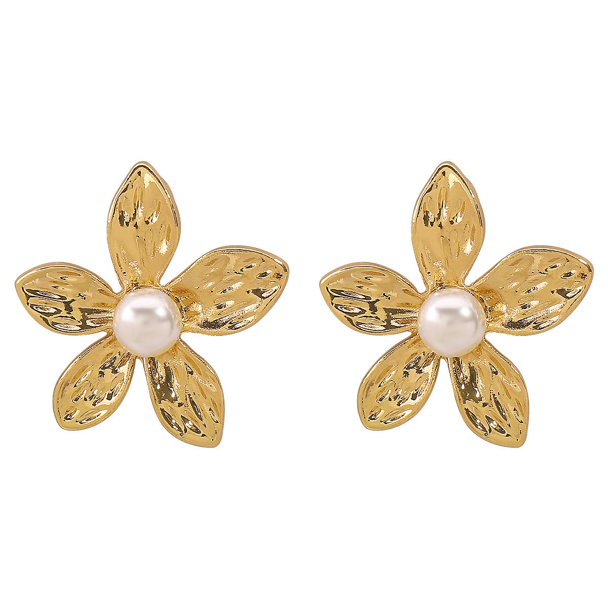 Orecchini a bottone con fiore in lega all'ingrosso Anello con perla intarsiata dal design retrò francese