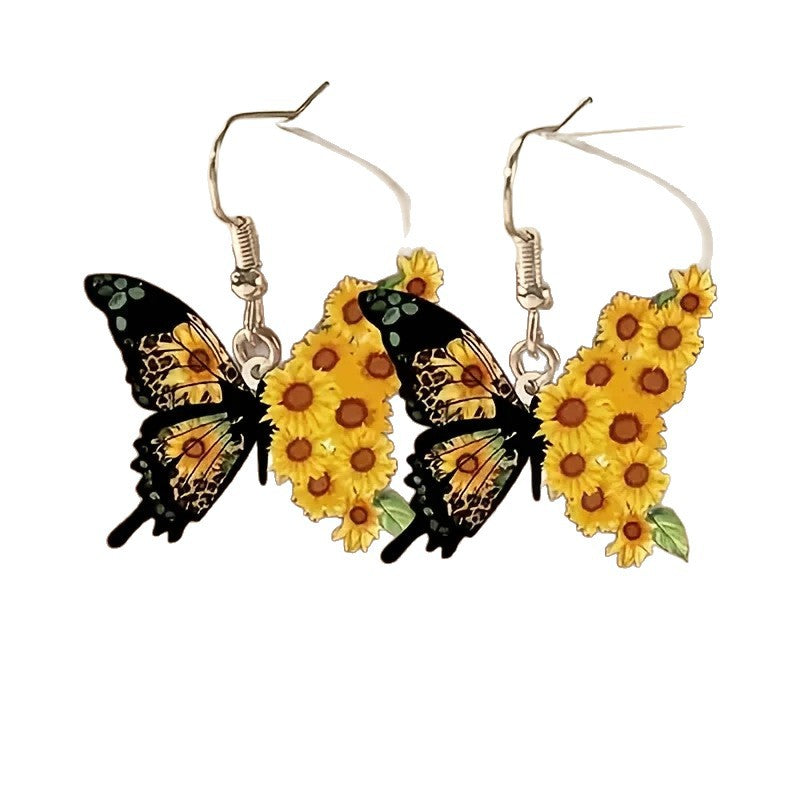 Wholesale Sunflower Butterfly Acrylic Earrings 2D Cartoon Design Fashion Accessory For Women Boutique Resale
