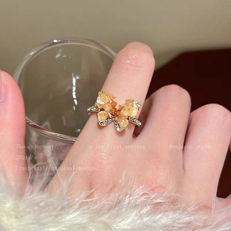 Wholesale Alloy Plated Gradient Leaf Butterfly Zircon Ring for Women,  Fashion Jewelry Accessory