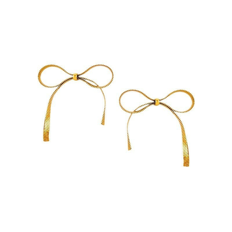 Wholesale Bow Titanium Steel Ribbon Earrings Bracelet Necklaces ACC-NE-Qiyun001