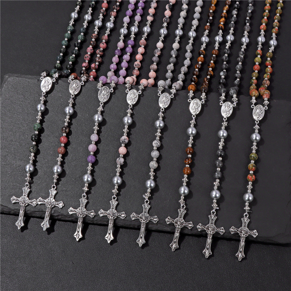 Wholesale Cross Shape Natural Stone Bead Bracelet Unisex Handmade Jewelry for Travel Gift Resale