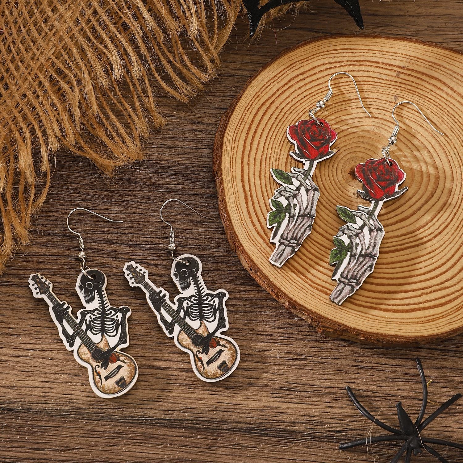 Wholesale Wooden  Gothic Earrings with Skeleton Pumpkin Ghost Pendants – Party Wear