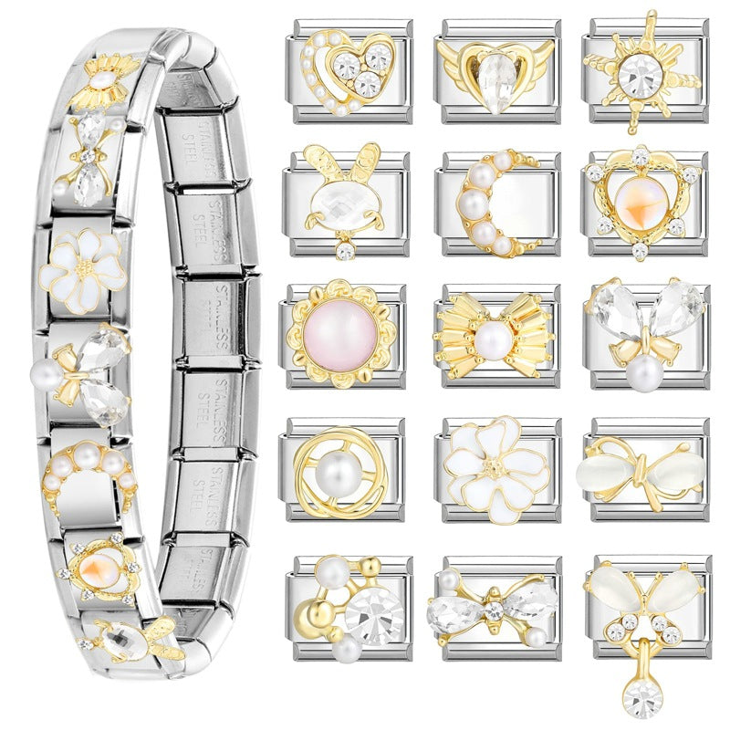Wholesale Italian Charm Bracelet 9mm DIY Splicing Removable Stainless Steel Diamond Patch Composable Bracelet