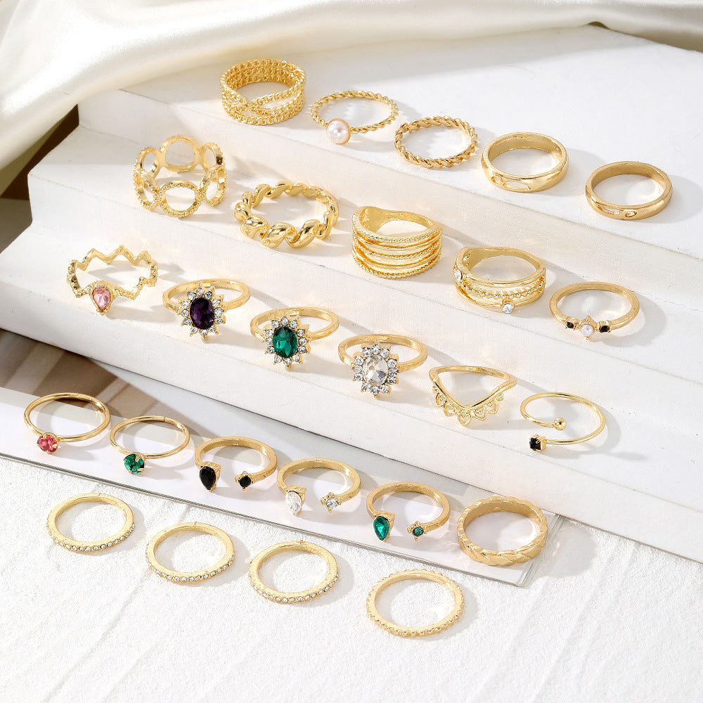 Wholesale  30pcs/set color gem ring literary retro butterfly snake ring