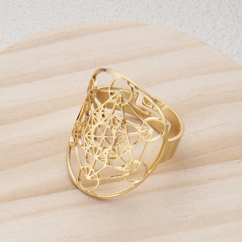 Wholesale Hollow Six-Pointed Star Oval Stainless Steel Ring