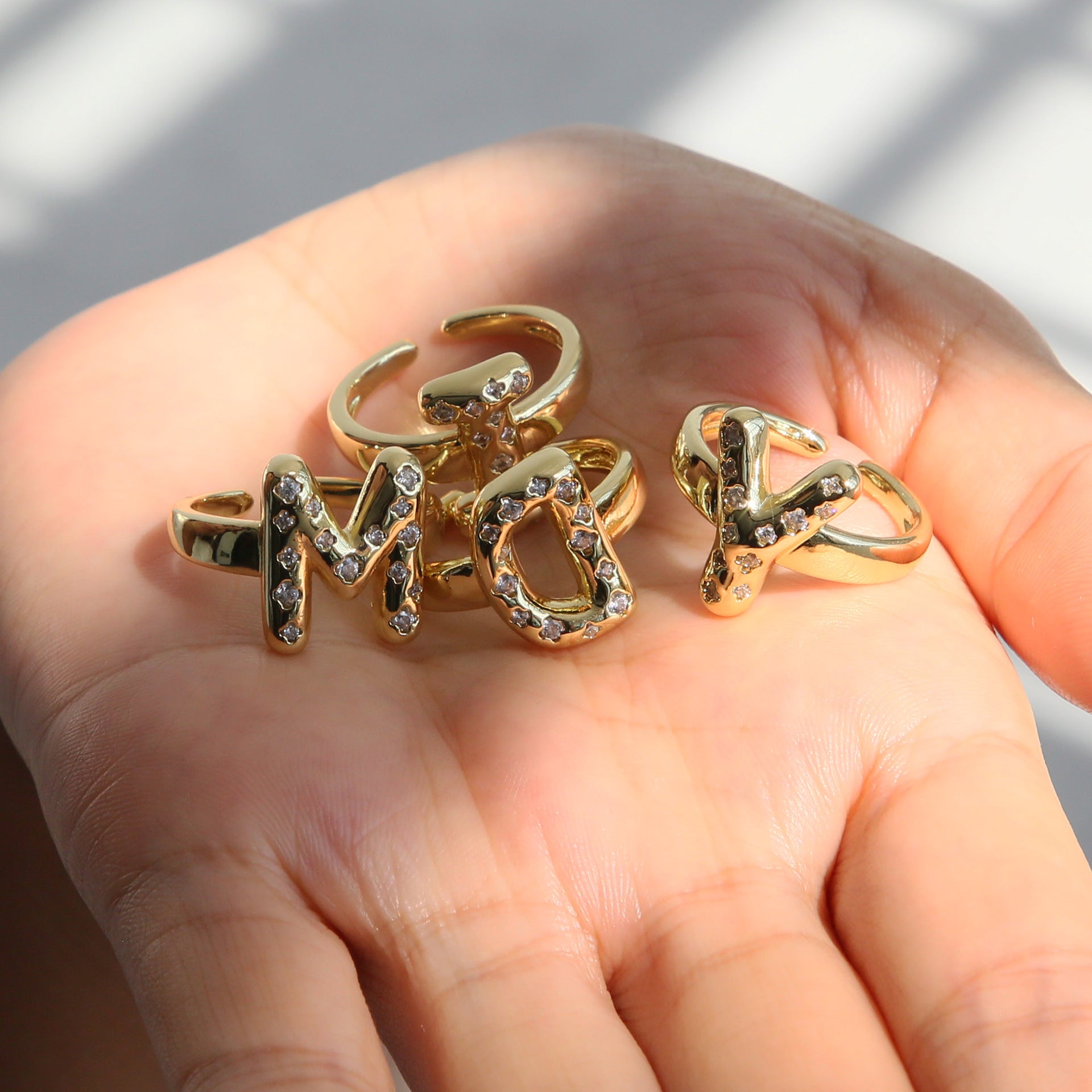 Wholesale Micro-inlaid Zircon Bubble Bubble Balloon Cute 26 English Letters Open Ring