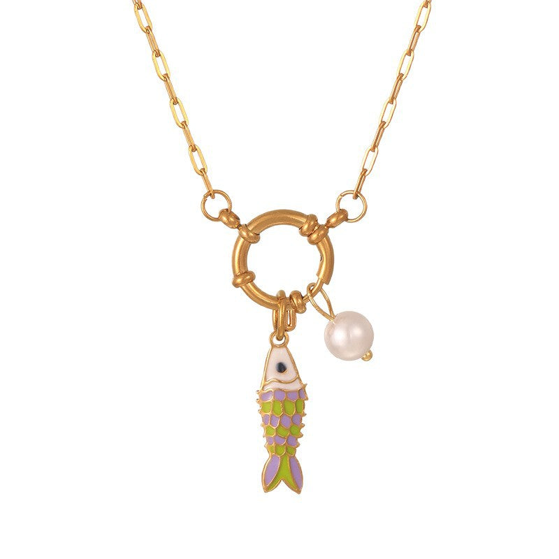 Wholesale Marine Series Small Fish Colorful Enamel Pendant  Necklace