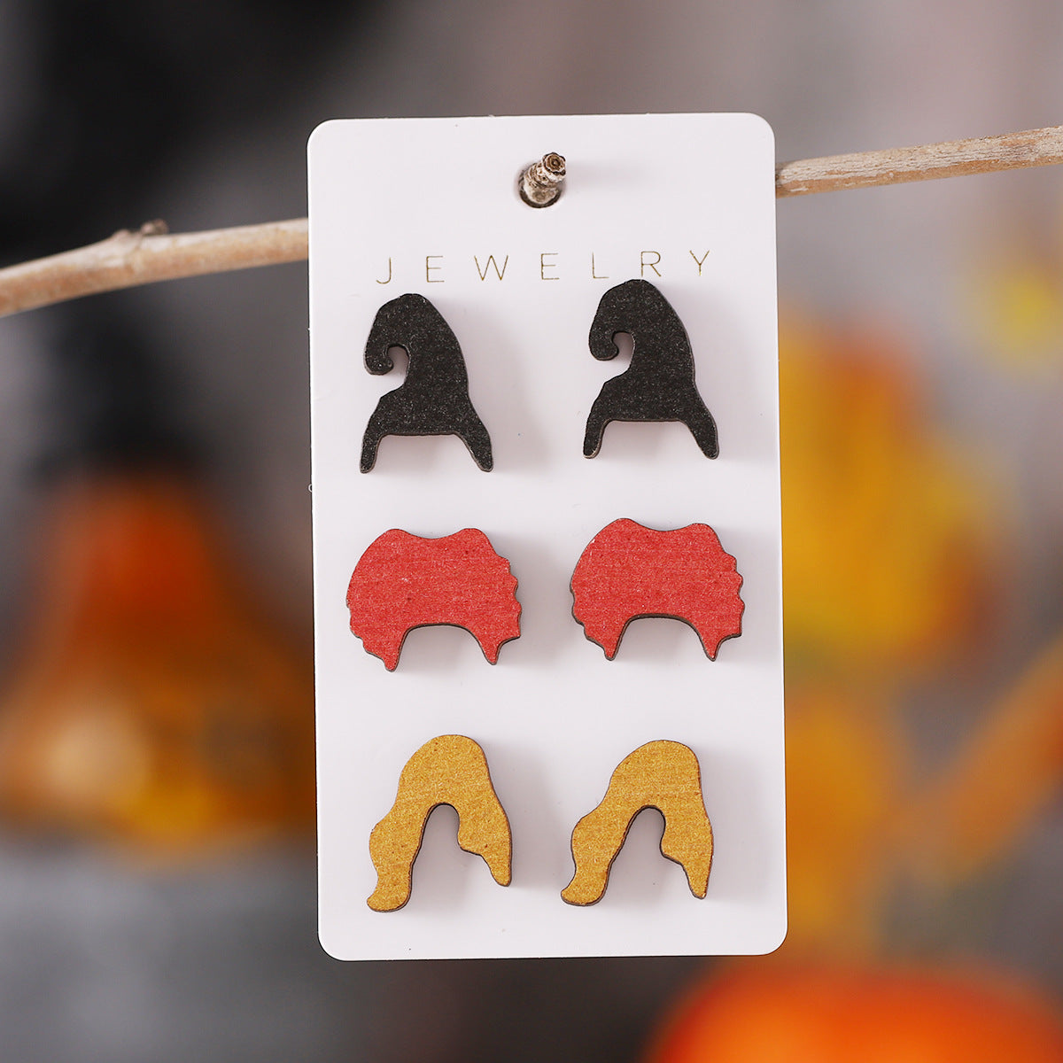 Wholesale Halloween Bat Black Cat Witch Hat Earrings Set