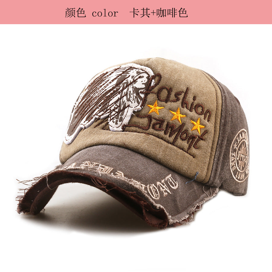 Wholesale Men' s Casual Vintage Baseball Cap,  Distressed Solid Black Gray with Letter Embroidery,  Outdoor Sun Hat