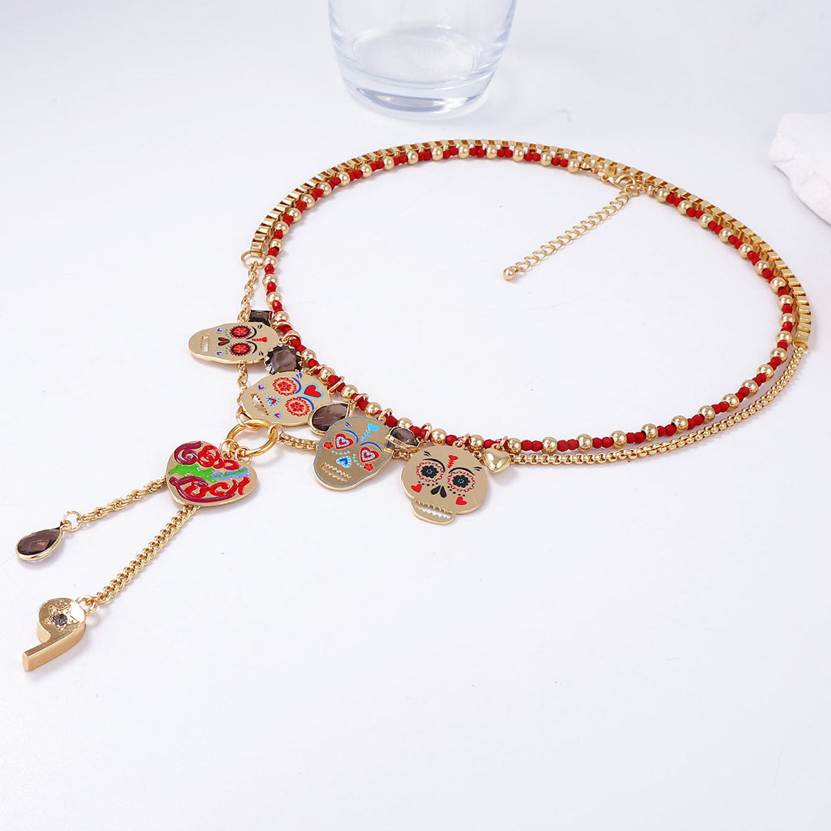 Wholesale  2-Piece Set of Colorful Metal Skull Necklaces