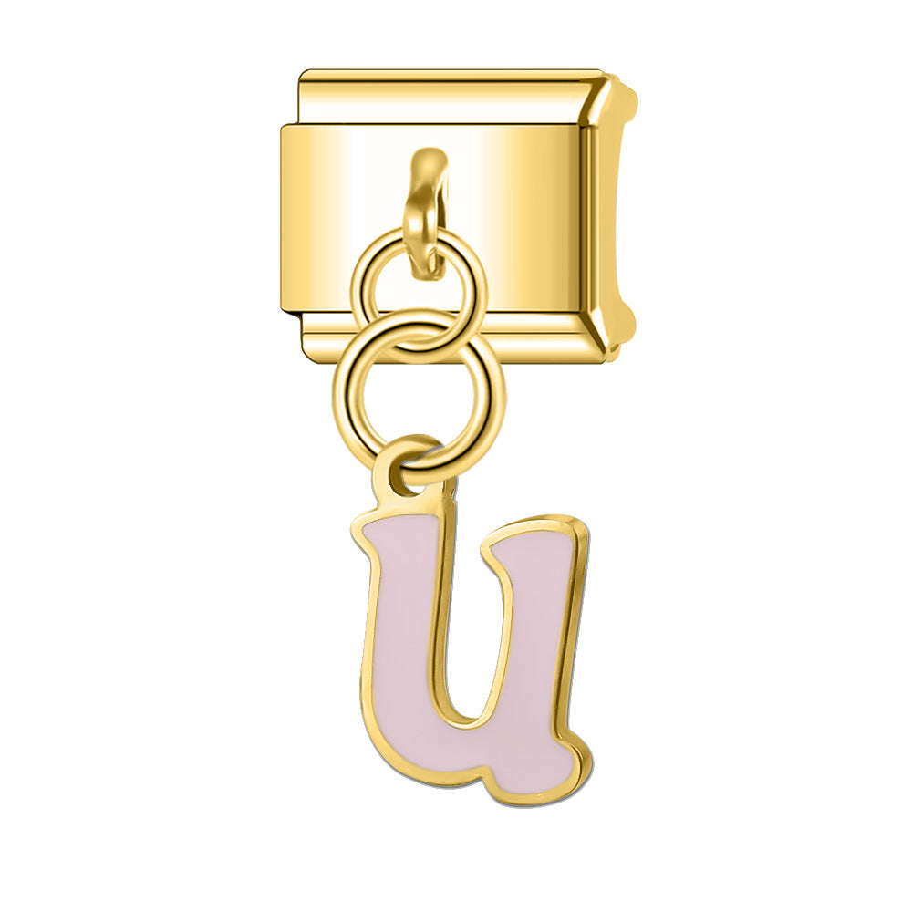 Wholesale Italian Charm Bracelet 9mm DIY Splicing Gold Letter Pendant Stainless Steel Composable Bracelet