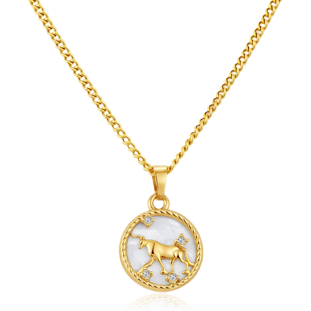 Wholesale Stainless Steel Zodiac Pendant Necklace Round PVD Electroplated Fashion Accessory for Everyday Wear