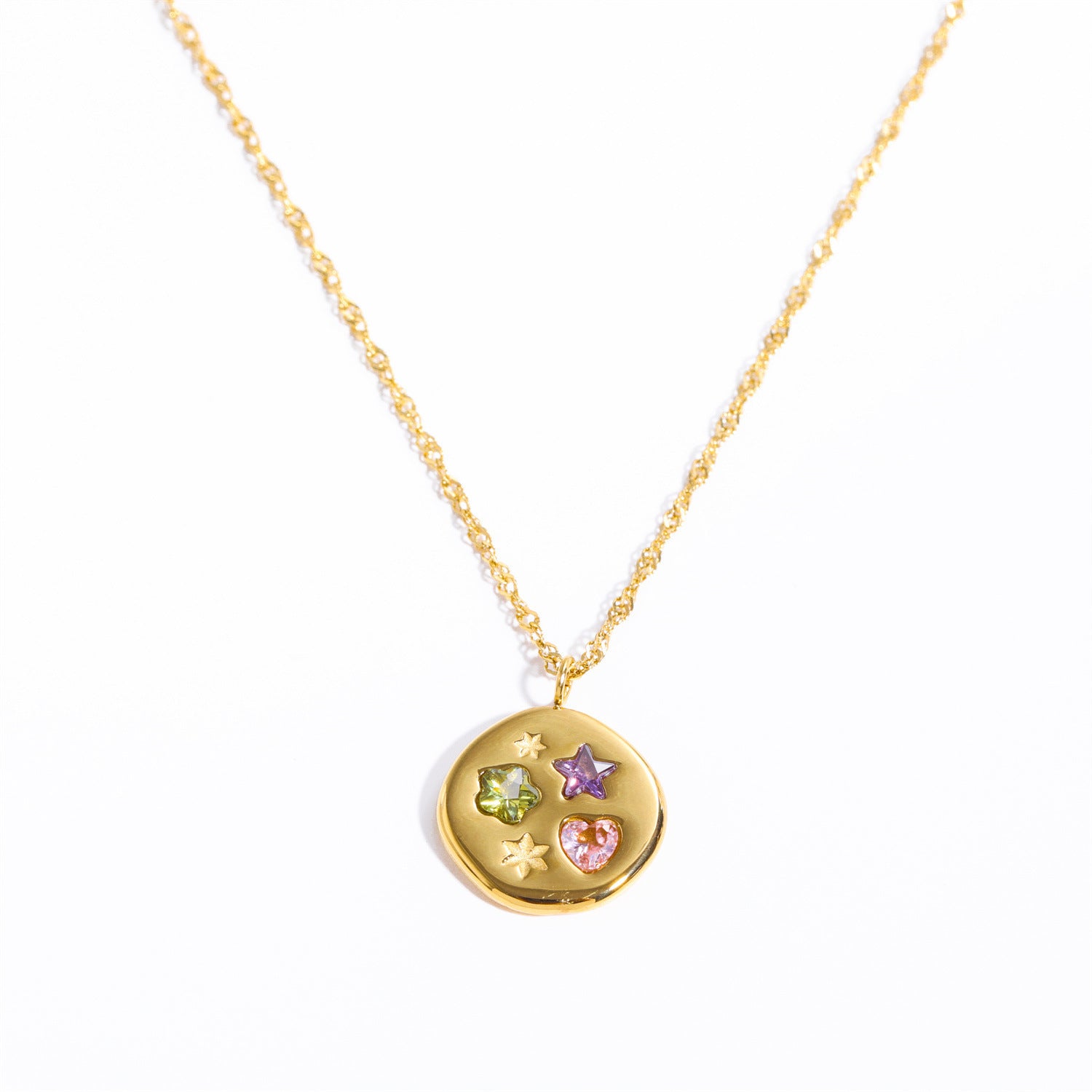 Wholesale Stainless steel U-shaped kaleidoscope lucky symbol inlaid zirconium necklace