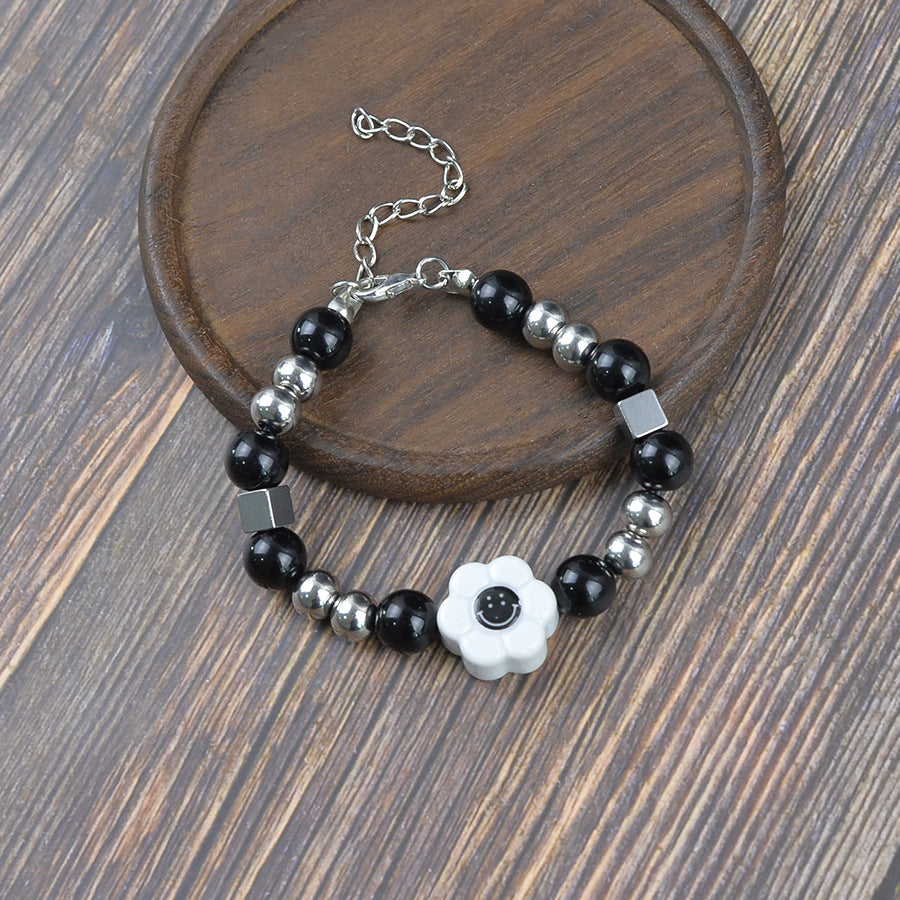 Wholesale Trendy Face Beaded Bracelet Antique Silver Punk Hip Hop Boutique Resale Jewelry