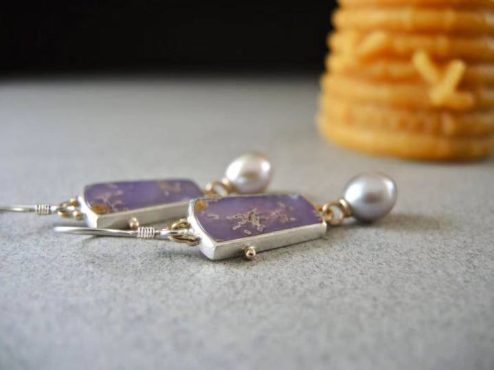 Wholesale Artistic Retro Geometric Enamel Pearl Pendant Earrings