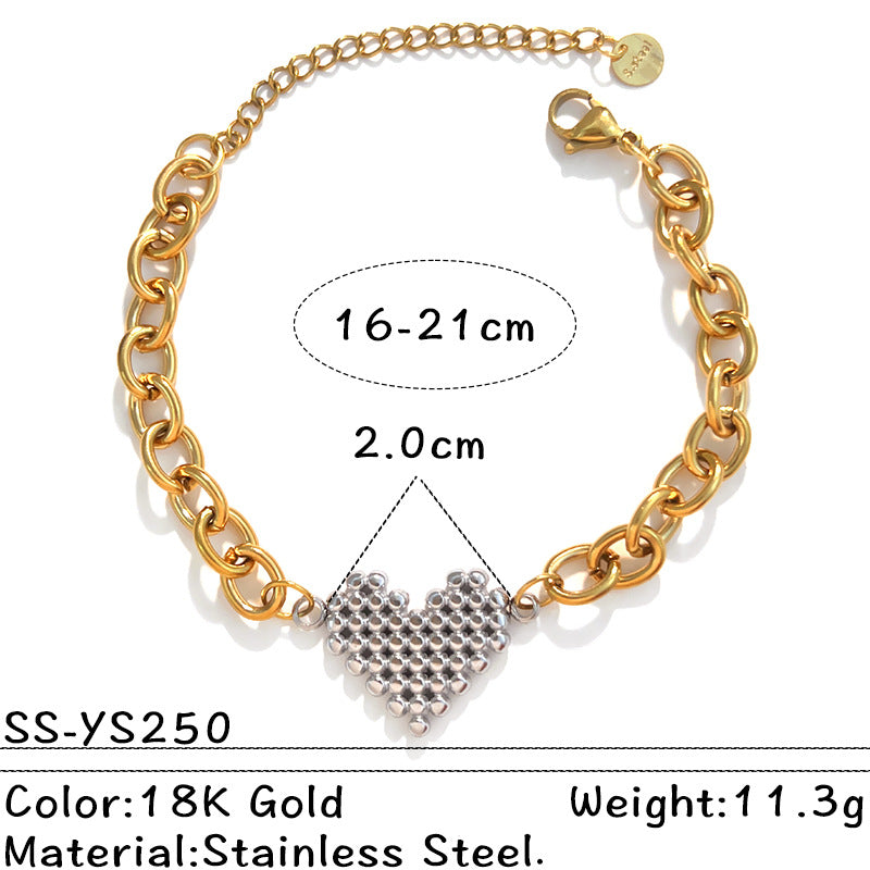Wholesale Stainless steel bracelet with 18K gold plating,  geometric square and heart shape.