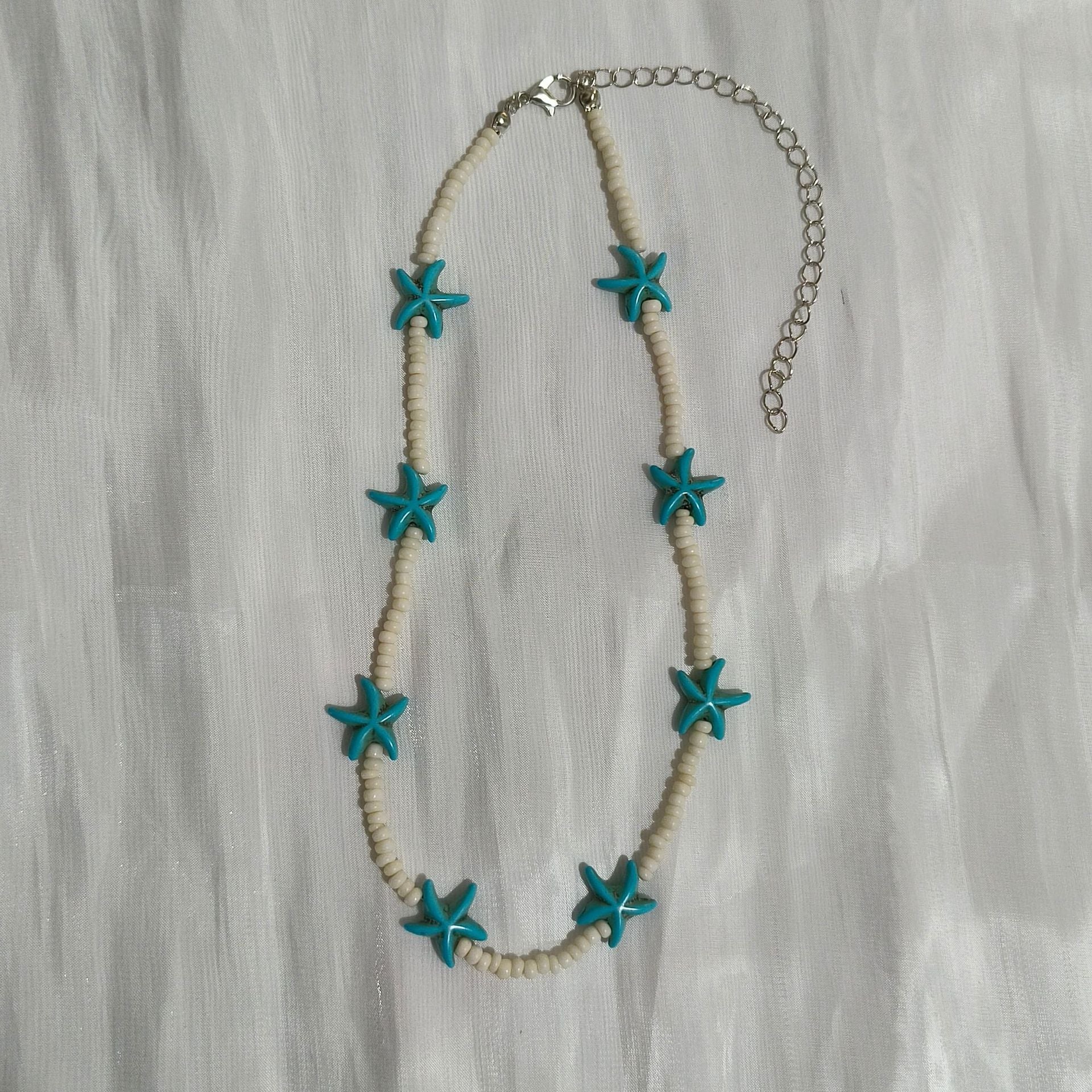 Wholesale  All-match Starfish Pendant Rice Beaded Necklace