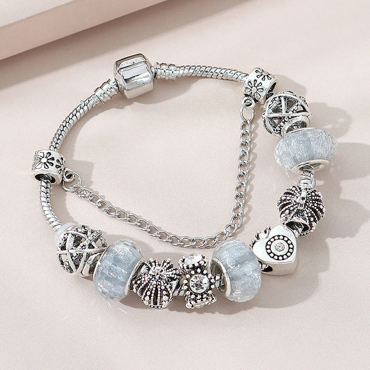 Wholesale beaded crystal bracelet retro hollow crown heart-shaped bracelet