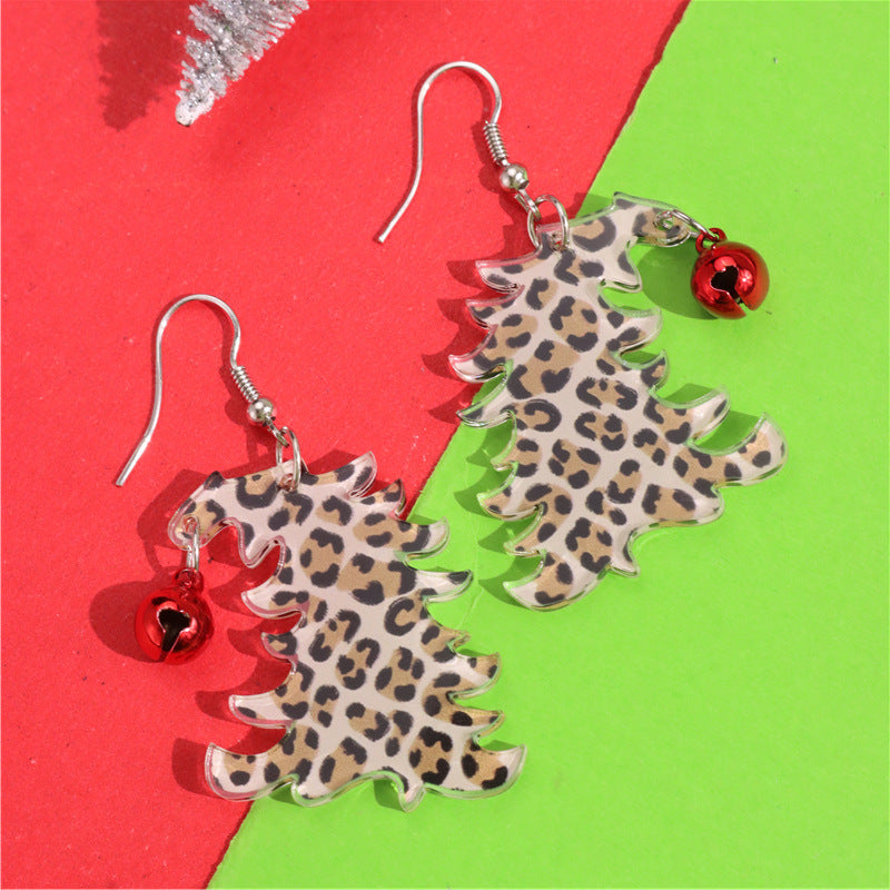 Wholesale Acrylic Earrings Leopard Print Tilted Head Star Lantern Christmas Tree Pendant Earrings