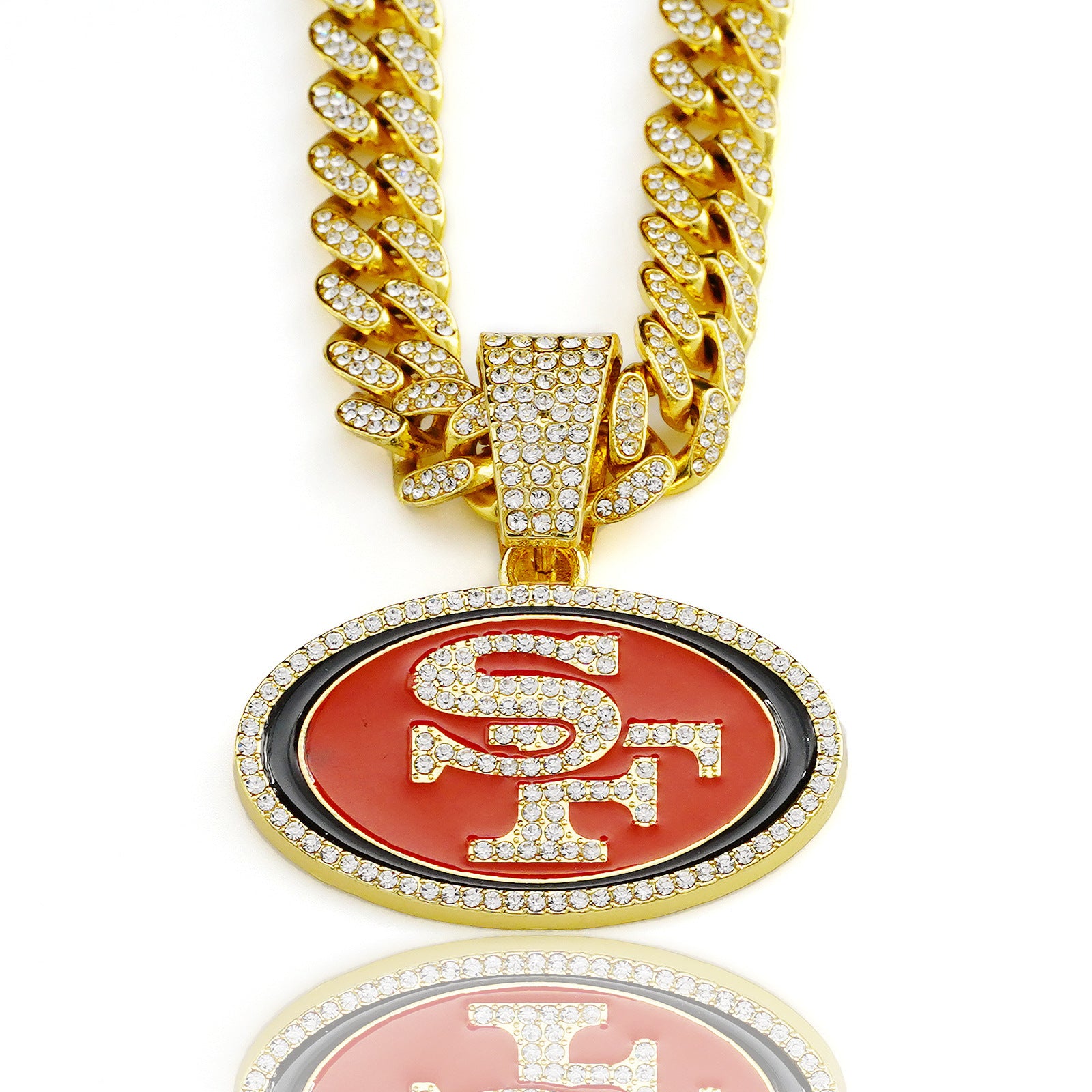 Wholesale Hip Hop Cuban Chain Fashion Diamond Red Drop Oil SF Round Pendant Necklaces
