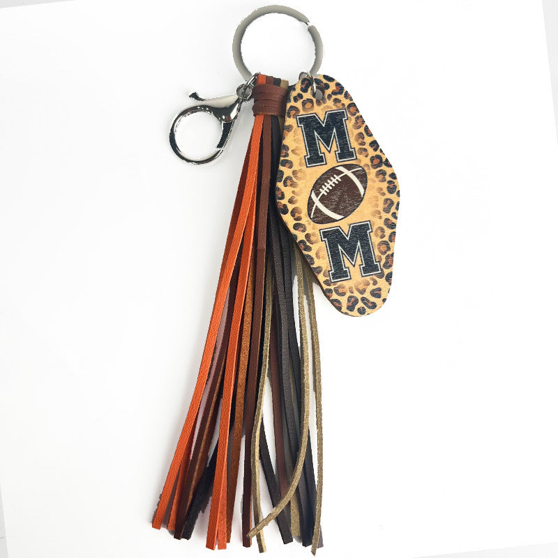 Wholesale 2 Pcs/pack Mother's Day Gift Leopard Print Sports Baseball Football MOM Western Style Tassel Keychain Lanyard Keychain ACC-KC-HY021