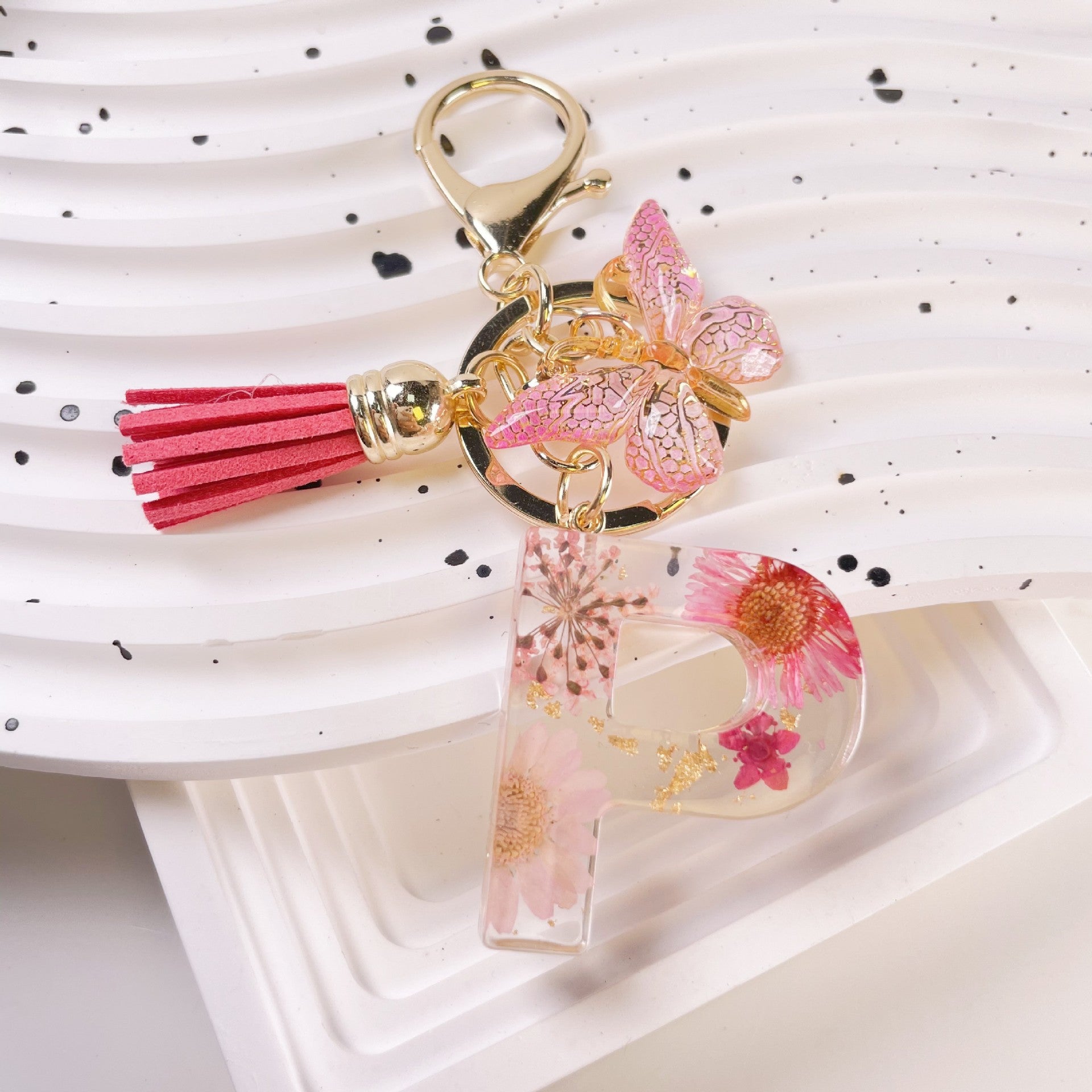 Wholesale Pink Daisy Letter Keychains Butterfly Tassel Keychain ACC-KC-Jiay001