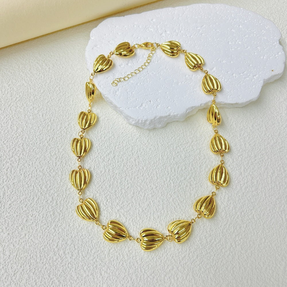 Wholesale Stainless Steel Three-dimensional Hollow Love Bracelet Necklace suit