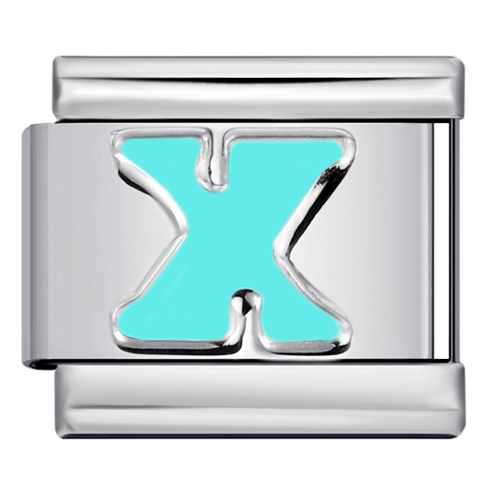 Wholesale Italian Charm Bracelet 9mm DIY Splicing Blue Letter Series Stainless Steel Composable Bracelet