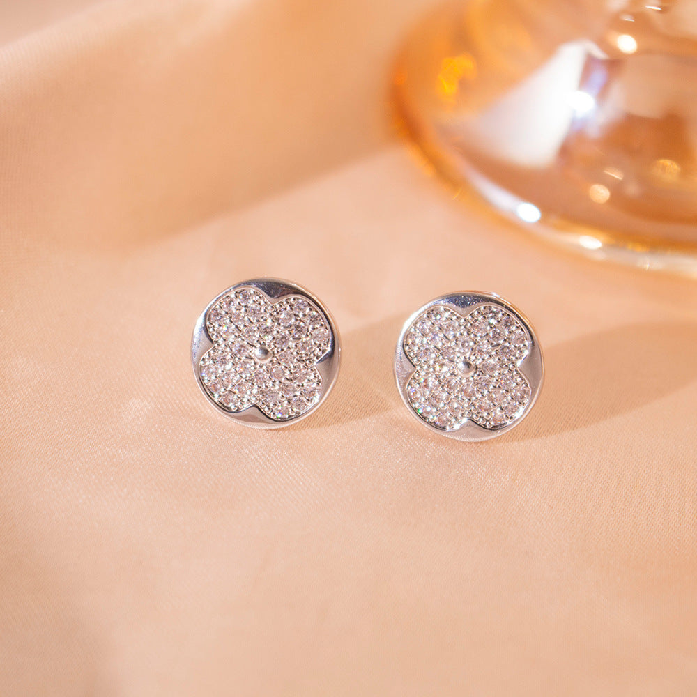 Wholesale Simple micro-inlaid four-leaf clover geometric earrings