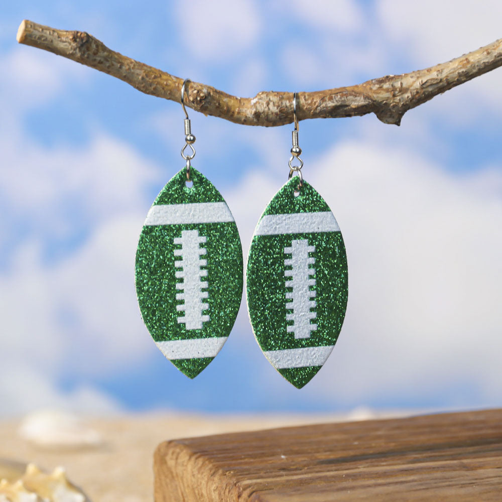 Pendientes de cuero de lentejuelas de fútbol y softball al por mayor