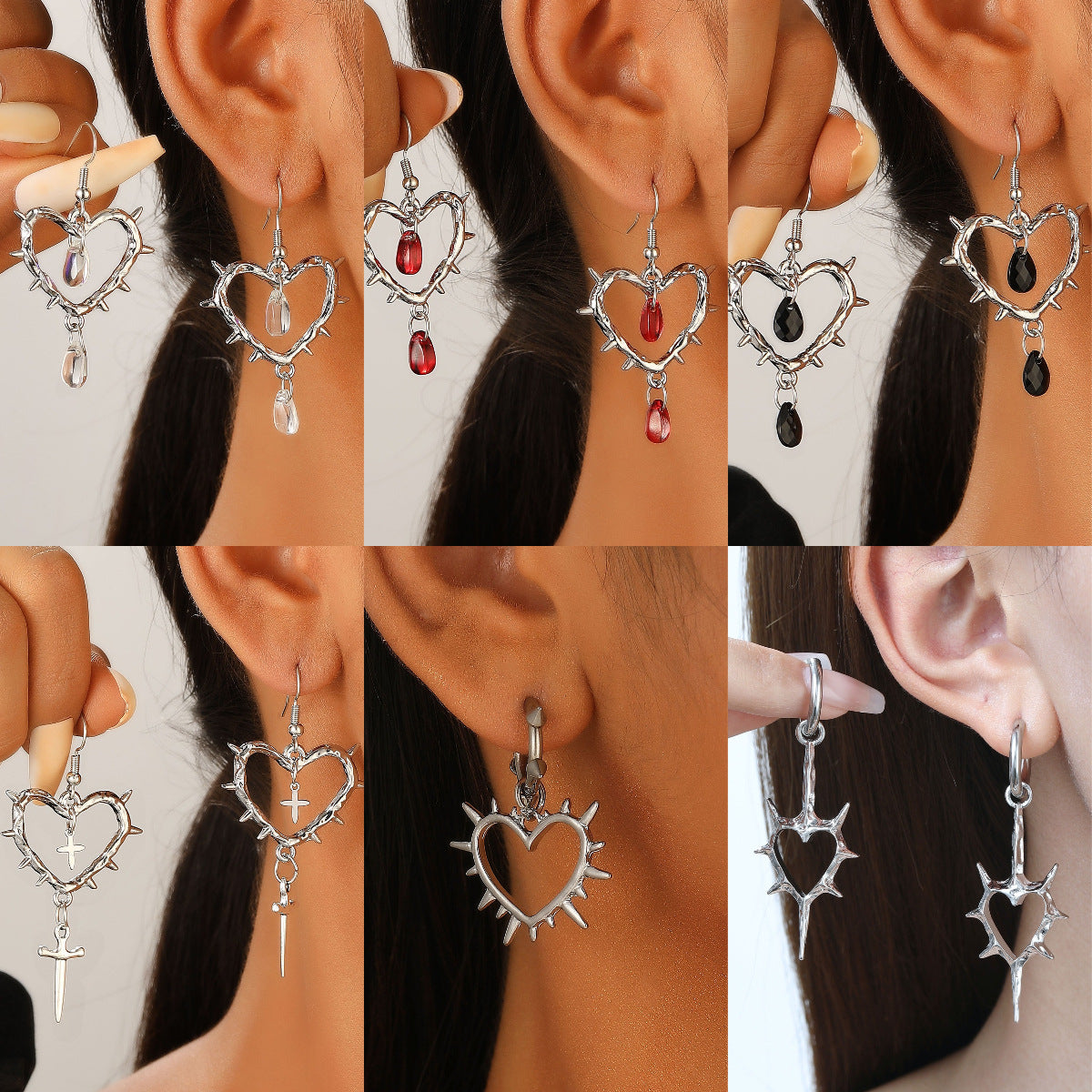 Wholesale Gothic Punk Heart n Cross Teardrop Earrings For Women Vintage Style Jewelry Accessory Party