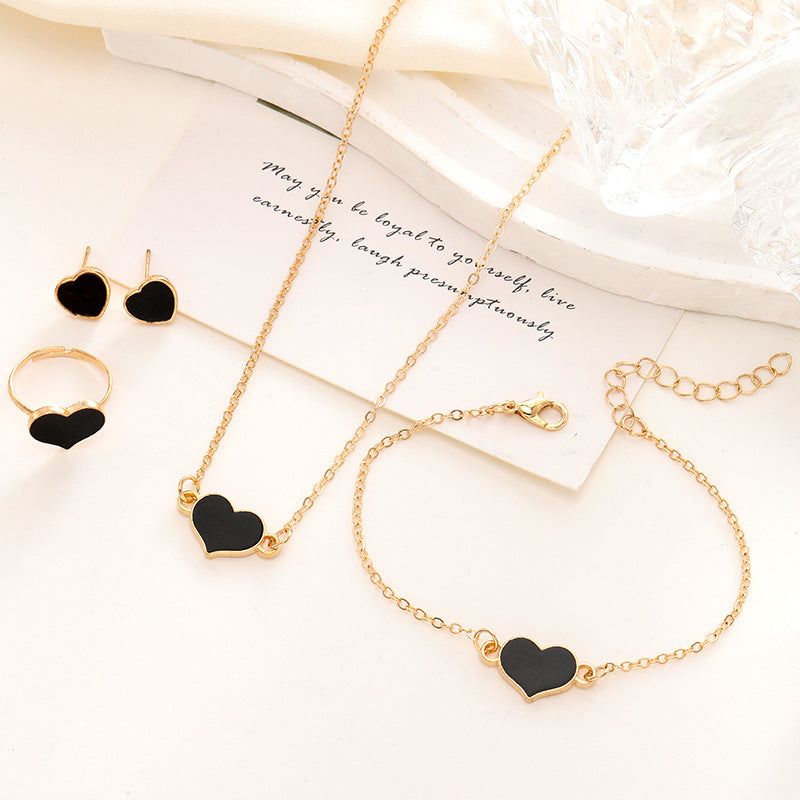 Wholesale Simple Heart Necklace Bracelet Ring Earrings Sets ACC-NE-ChaoKai012