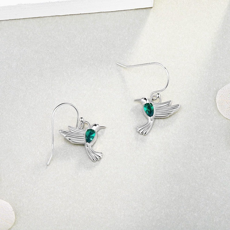 Wholesale  Flying Hummingbird Pendant Earrings Women's Micro-inlaid Green Zircon Mother's Day