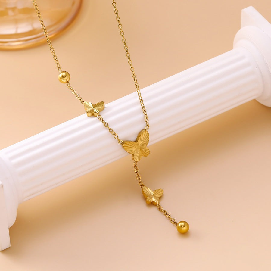 Wholesale Trendy Butterfly Tassel Stainless Steel Y-Shaped Clavicle Necklace Fashion Jewelry Accessory
