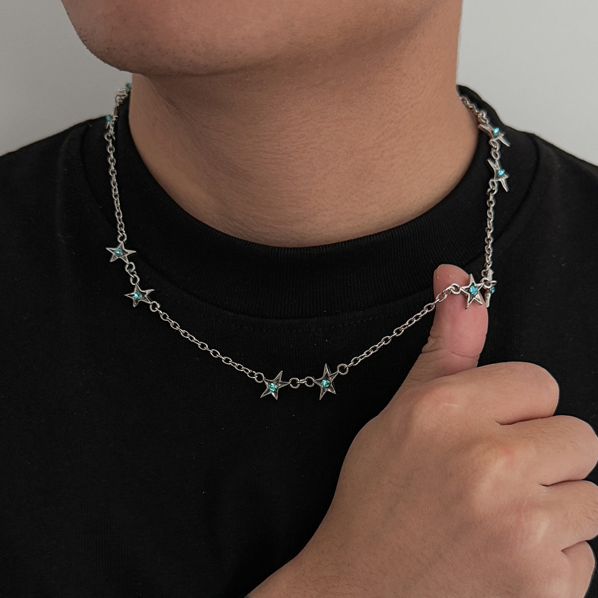 Wholesale Hip-Hop Rhinestone Star Necklace for Men Alloy Fashion Jewelry Accessory